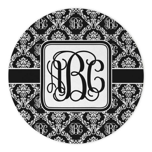 Monogrammed Damask Round Paper Coaster - Approval