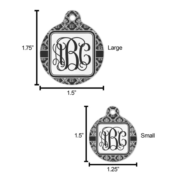 Monogrammed Damask Round Pet ID Tag - Large - Comparison Scale