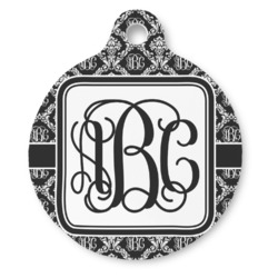 Monogrammed Damask Round Pet ID Tag - Large