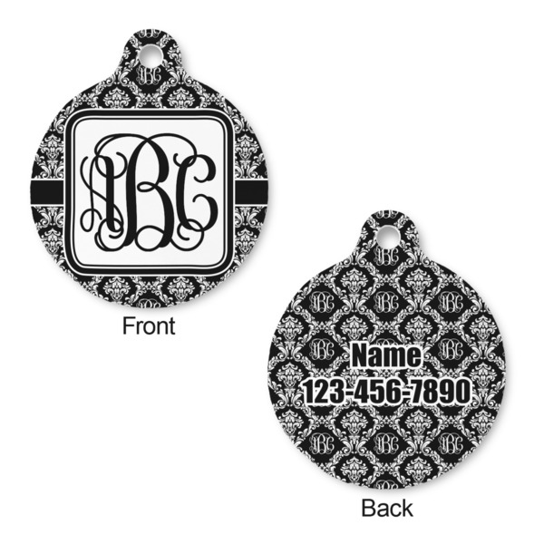 Monogrammed Damask Round Pet Tag - Front & Back