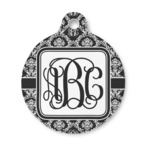 Monogrammed Damask Round Pet ID Tag - Small