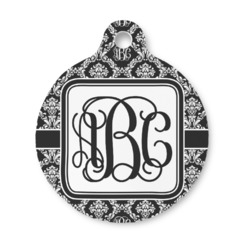 Monogrammed Damask Round Pet ID Tag - Small