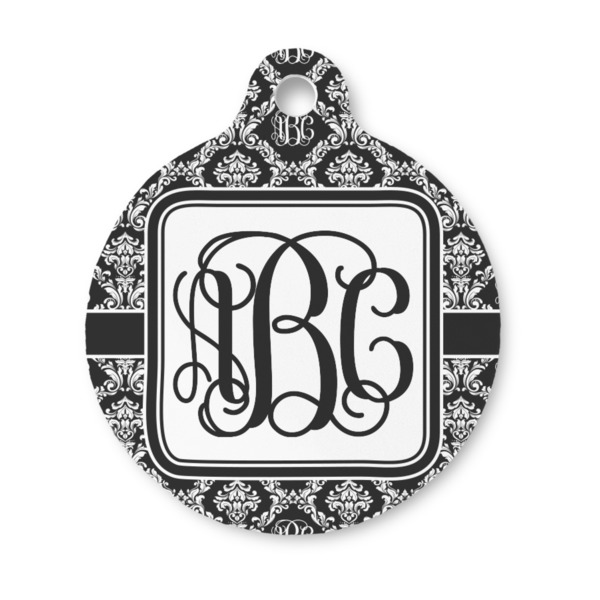 Custom Monogrammed Damask Round Pet ID Tag - Small
