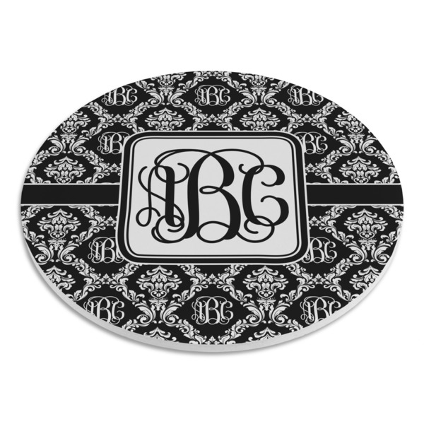 Monogrammed Damask Round Stone Trivet - Angle View