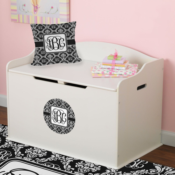 Monogrammed Damask Round Wall Decal on Toy Chest