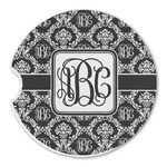 Monogrammed Damask Sandstone Car Coaster - Single (Personalized)