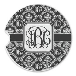 Monogrammed Damask Sandstone Car Coaster - Single (Personalized)
