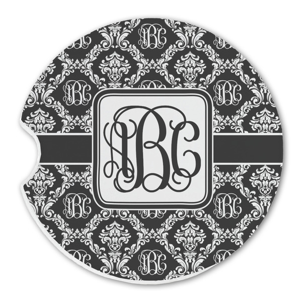 Monogrammed Damask Sandstone Car Coaster - Single