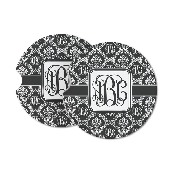 Custom Monogrammed Damask Sandstone Car Coasters (Personalized)