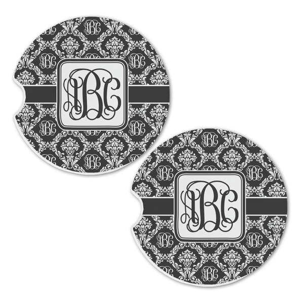 Monogrammed Damask Sandstone Car Coasters - Set of 2