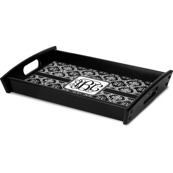 Monogrammed Damask Serving Tray Black - Corner