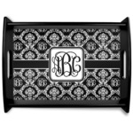 Monogrammed Damask Black Wooden Tray - Large (Personalized)