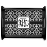 Monogrammed Damask Black Wooden Tray - Large (Personalized)