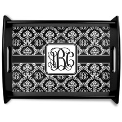 Monogrammed Damask Black Wooden Tray - Large (Personalized)