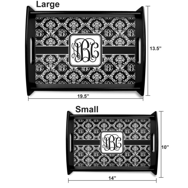 Monogrammed Damask Serving Tray Black Sizes