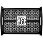 Monogrammed Damask Black Wooden Tray - Small (Personalized)