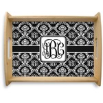 Monogrammed Damask Natural Wooden Tray - Large (Personalized)