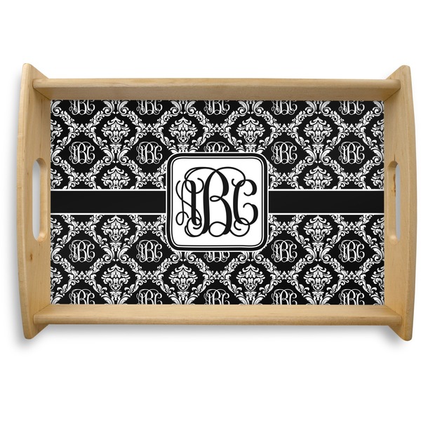 Custom Monogrammed Damask Natural Wooden Tray - Small (Personalized)