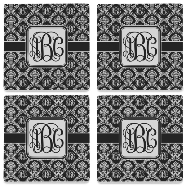 Monogrammed Damask Set of 4 Sandstone Coasters - See All 4 View