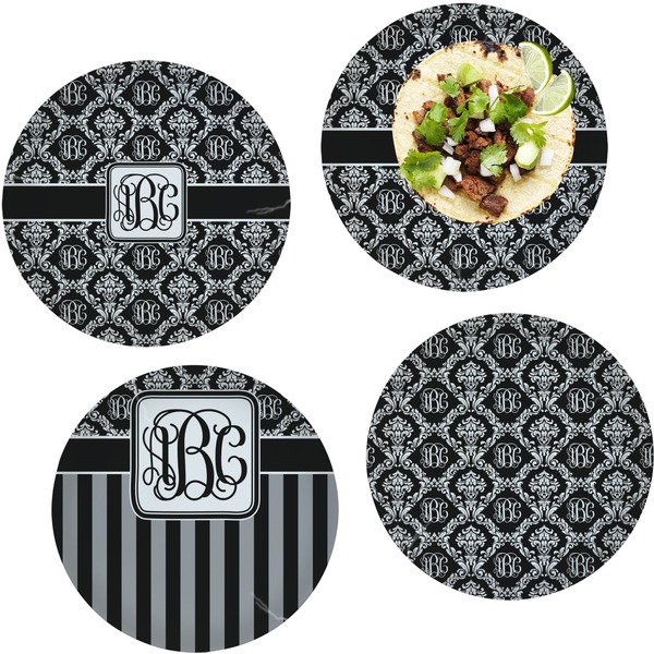 Custom Monogrammed Damask Set of 4 Glass Lunch / Dinner Plate 10" (Personalized)