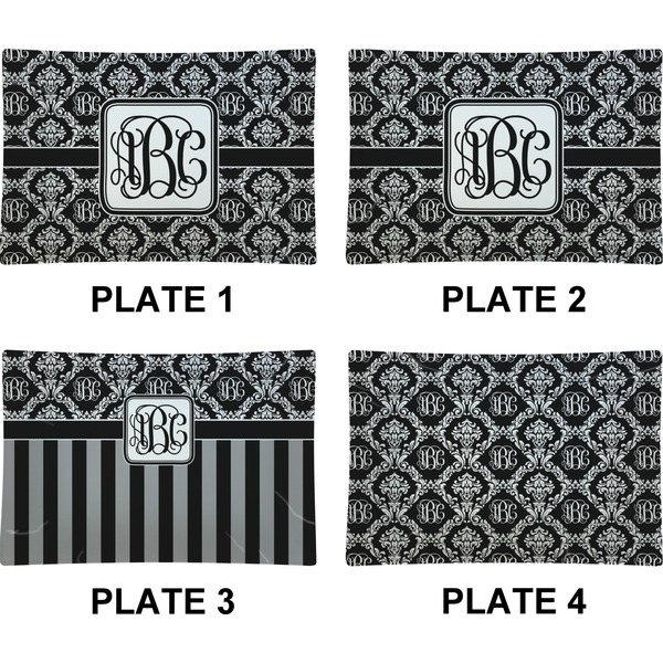 Monogrammed Damask Set of Rectangular Appetizer / Dessert Plates (Approval)