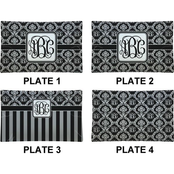 Monogrammed Damask Set of Rectangular Dinner Plates (Approval)