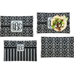 Monogrammed Damask Set of 4 Glass Rectangular Lunch / Dinner Plate (Personalized)