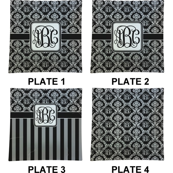 Monogrammed Damask Set of Square Dinner Plates (Approval)