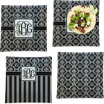 Monogrammed Damask Set of 4 Glass Square Lunch / Dinner Plate 9.5" (Personalized)