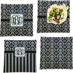 Monogrammed Damask Set of 4 Glass Square Lunch / Dinner Plate 9.5" (Personalized)