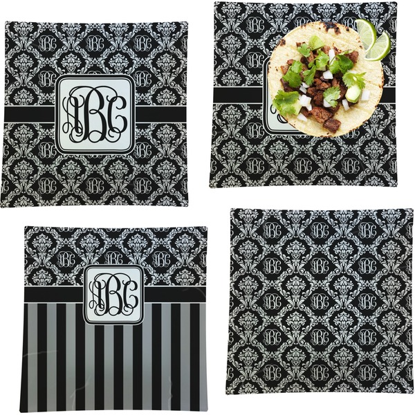 Monogrammed Damask Set of Square Dinner Plates