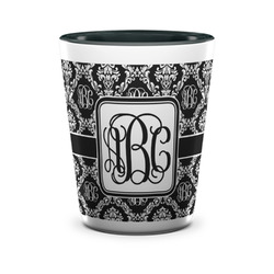 Monogrammed Damask Ceramic Shot Glass - 1.5 oz - Two Tone - Set of 4