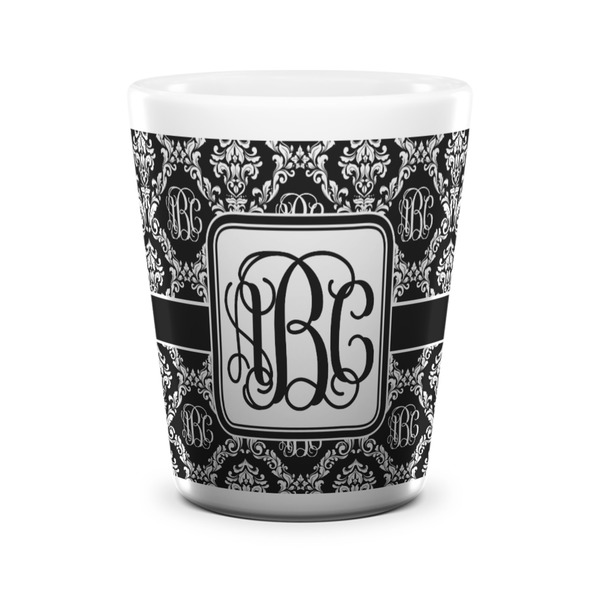 Monogrammed Damask Shot Glass - White - FRONT