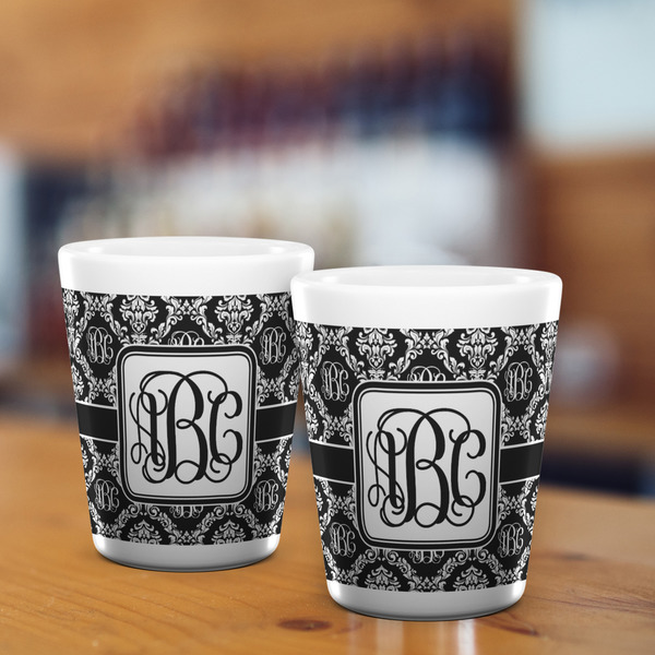 Monogrammed Damask Shot Glass - White - LIFESTYLE