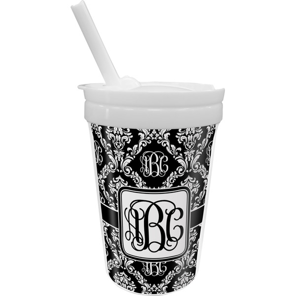 Custom Monogrammed Damask Sippy Cup with Straw (Personalized)