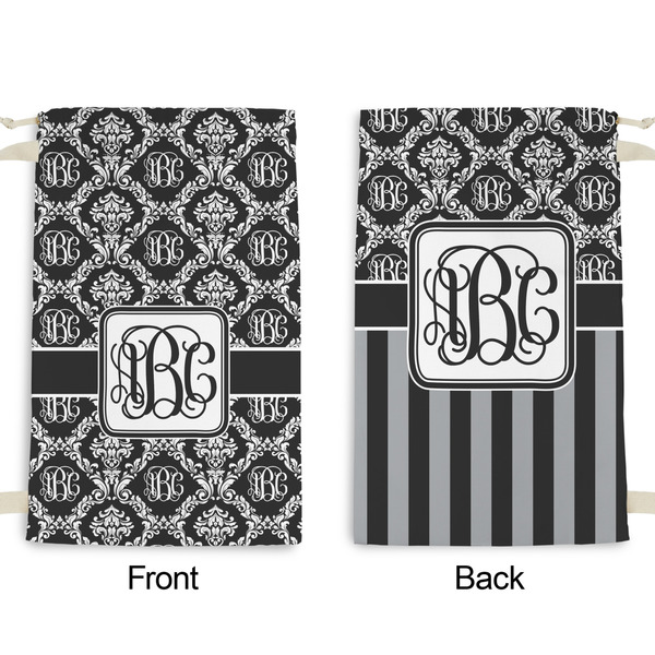 Monogrammed Damask Small Laundry Bag - Front & Back View