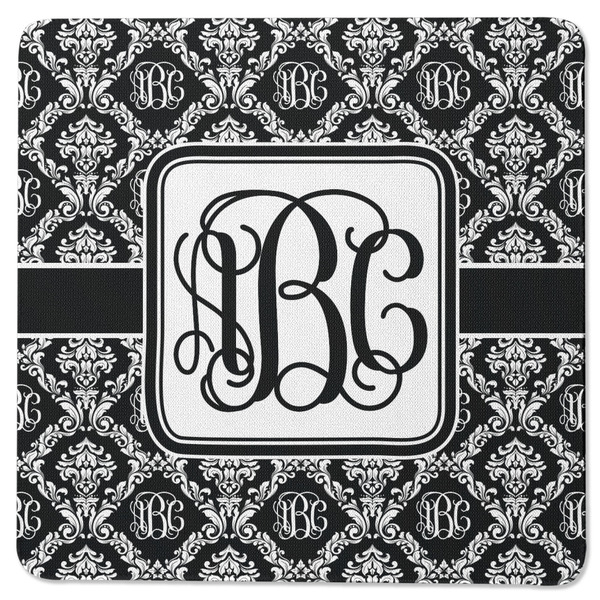 Custom Monogrammed Damask Square Rubber Backed Coaster (Personalized)