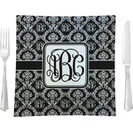 Monogrammed Damask 9.5" Glass Square Lunch / Dinner Plate- Single or Set of 4 (Personalized)