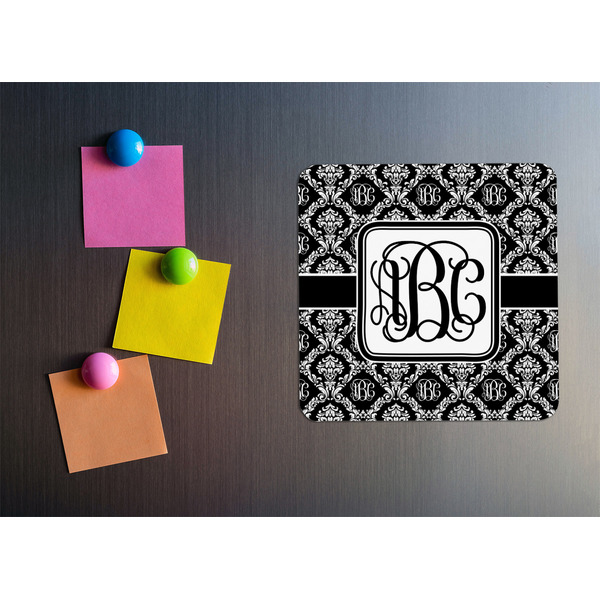 Monogrammed Damask Square Fridge Magnet - LIFESTYLE