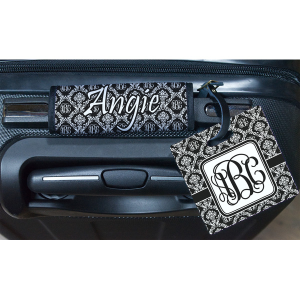 Monogrammed Damask Square Luggage Tag & Handle Wrap - In Context