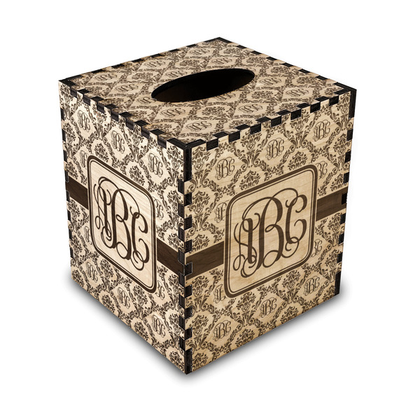 Custom Monogrammed Damask Wood Tissue Box Cover - Square