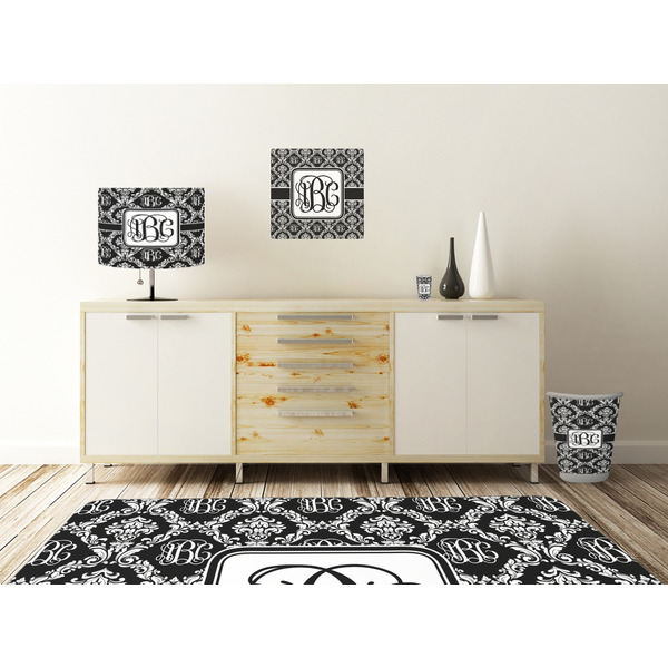 Monogrammed Damask Square Wall Decal Wooden Desk