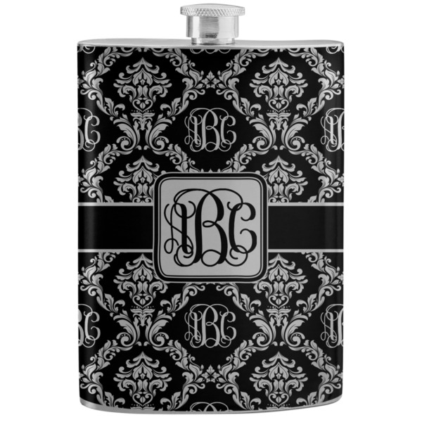 Custom Monogrammed Damask Stainless Steel Flask (Personalized)