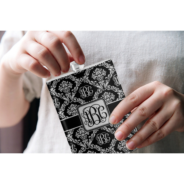 Monogrammed Damask Stainless Steel Flask - LIFESTYLE 1
