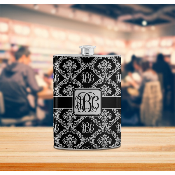 Monogrammed Damask Stainless Steel Flask - LIFESTYLE 2