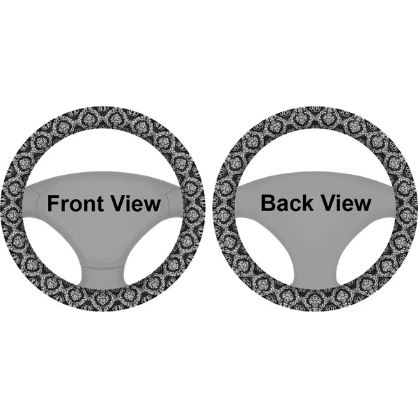Monogrammed Damask Steering Wheel Cover- Front and Back