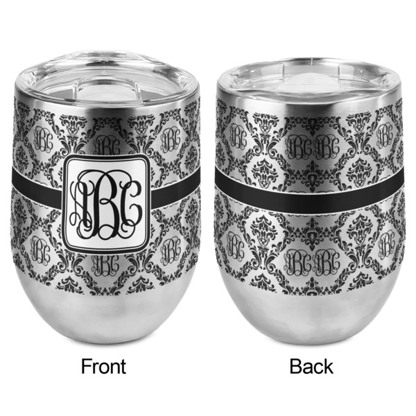 Monogrammed Damask Stemless Wine Tumbler - Full Print - Approval