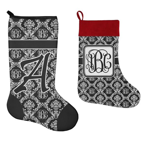 Monogrammed Damask Stockings - Side by Side compare