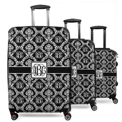 Monogrammed Damask 3 Piece Luggage Set - 20" Carry On, 24" Medium Checked, 28" Large Checked