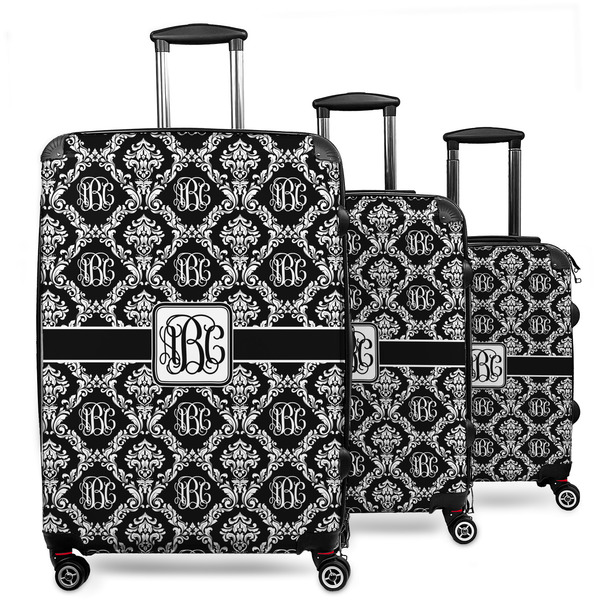 Custom Monogrammed Damask 3 Piece Luggage Set - 20" Carry On, 24" Medium Checked, 28" Large Checked